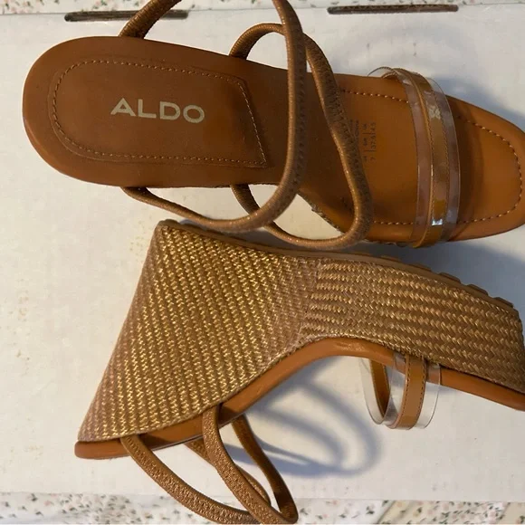 ALDO Brown/Tan Strappy Sandals with Clear Toe Strap - Picture 3 of 5
